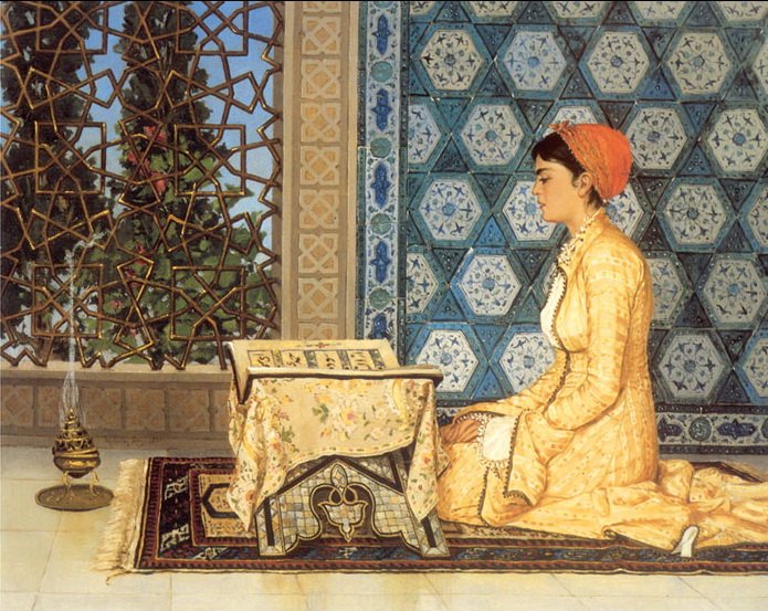Pioneering Ottoman artist Osman Hamdi Bey’s “Girl Reciting Quran.”