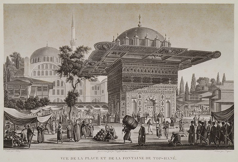 Melling Antoine Ignace's painting captures the Fountain of Tophane and its circle.